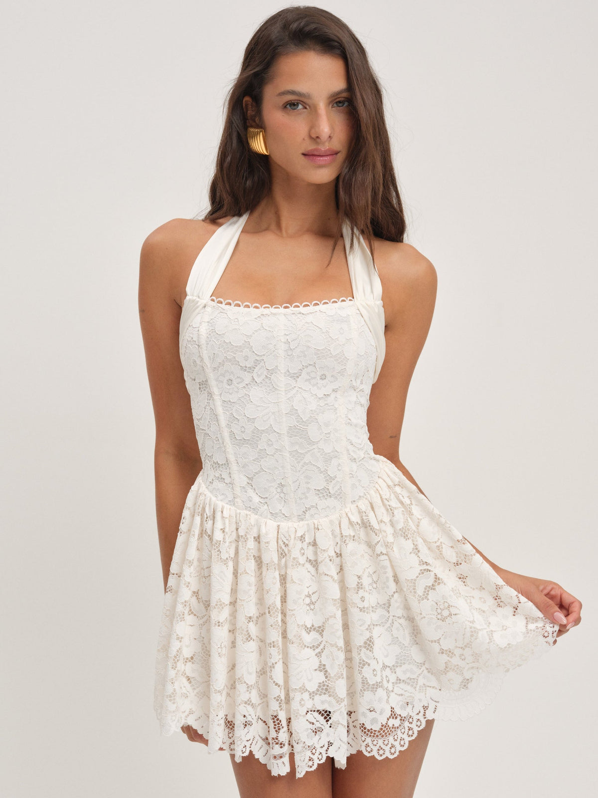 Lakeside Lace Halter Mini Dress - Cream