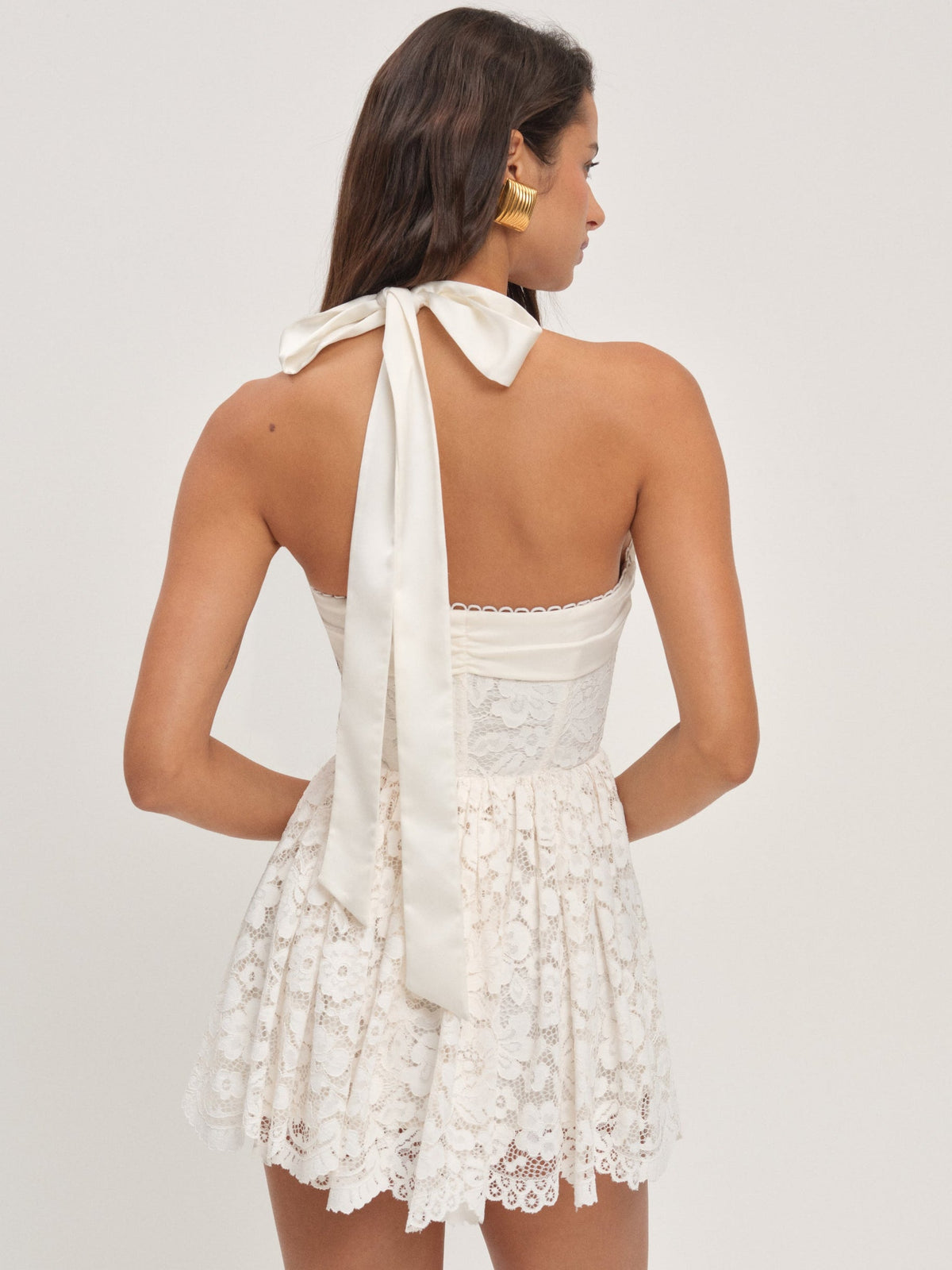 Lakeside Lace Halter Mini Dress - Cream
