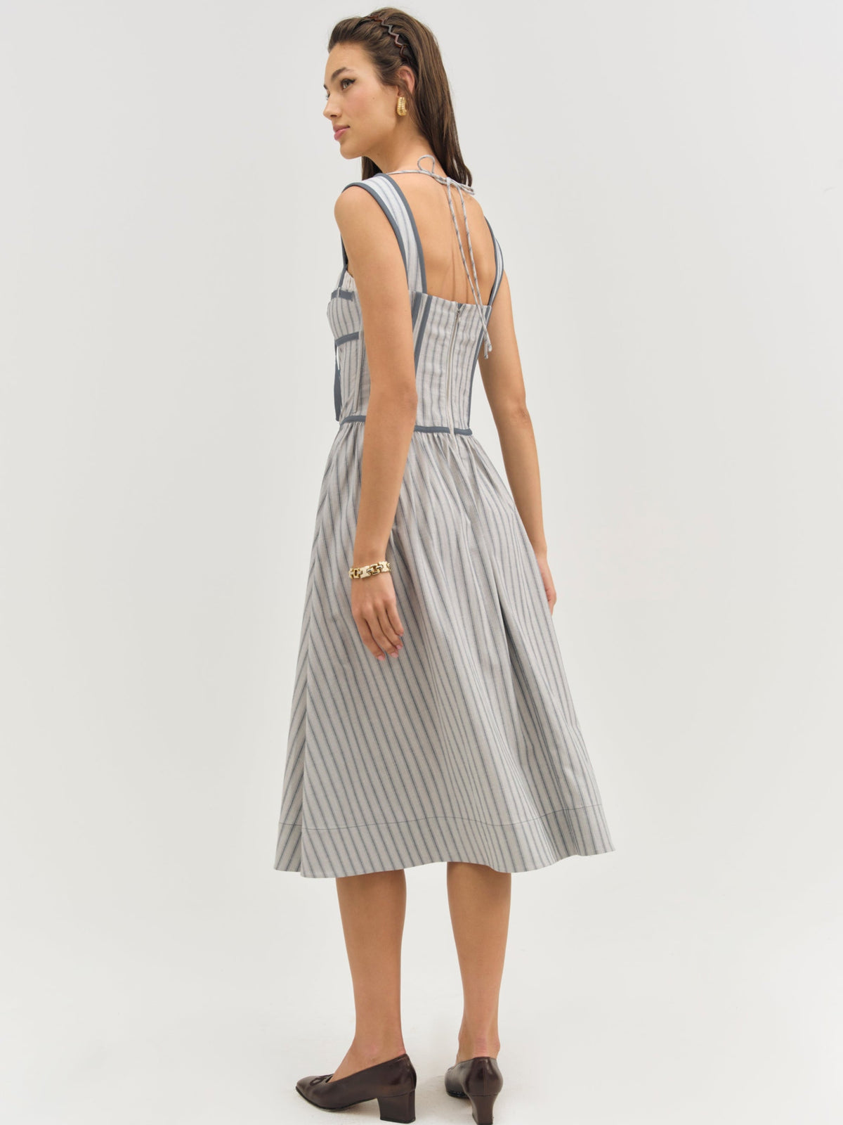 Linen Stripe Midi Dress - Blue