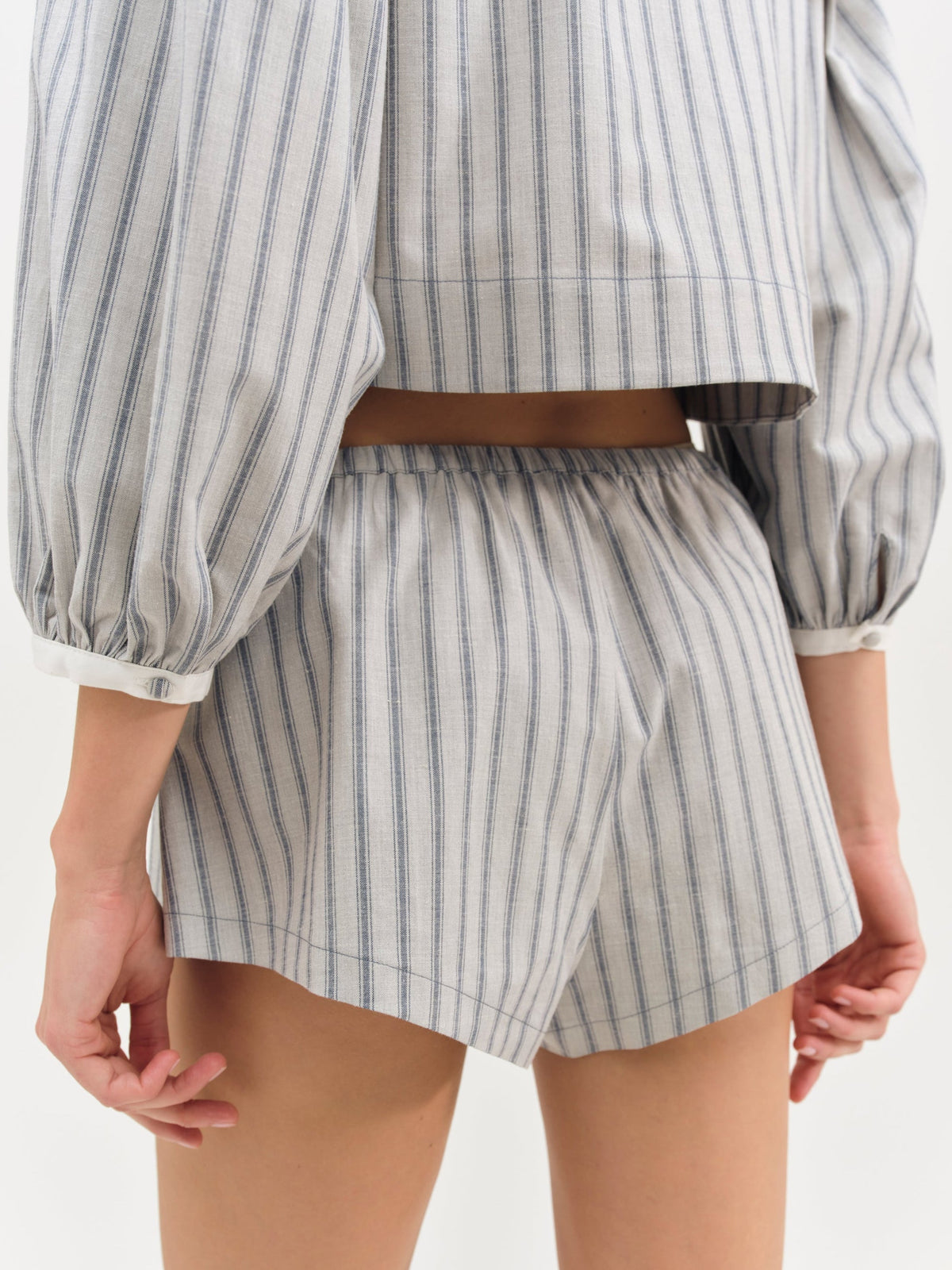 Linen Stripe Shorts - Blue