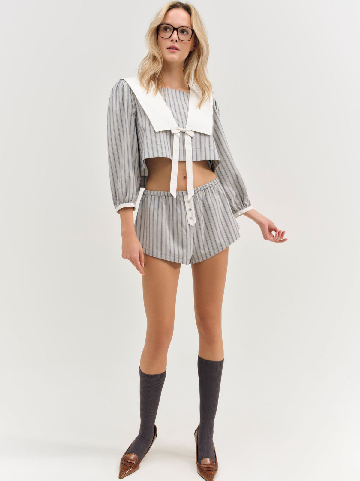 Linen Stripe Shorts - Blue