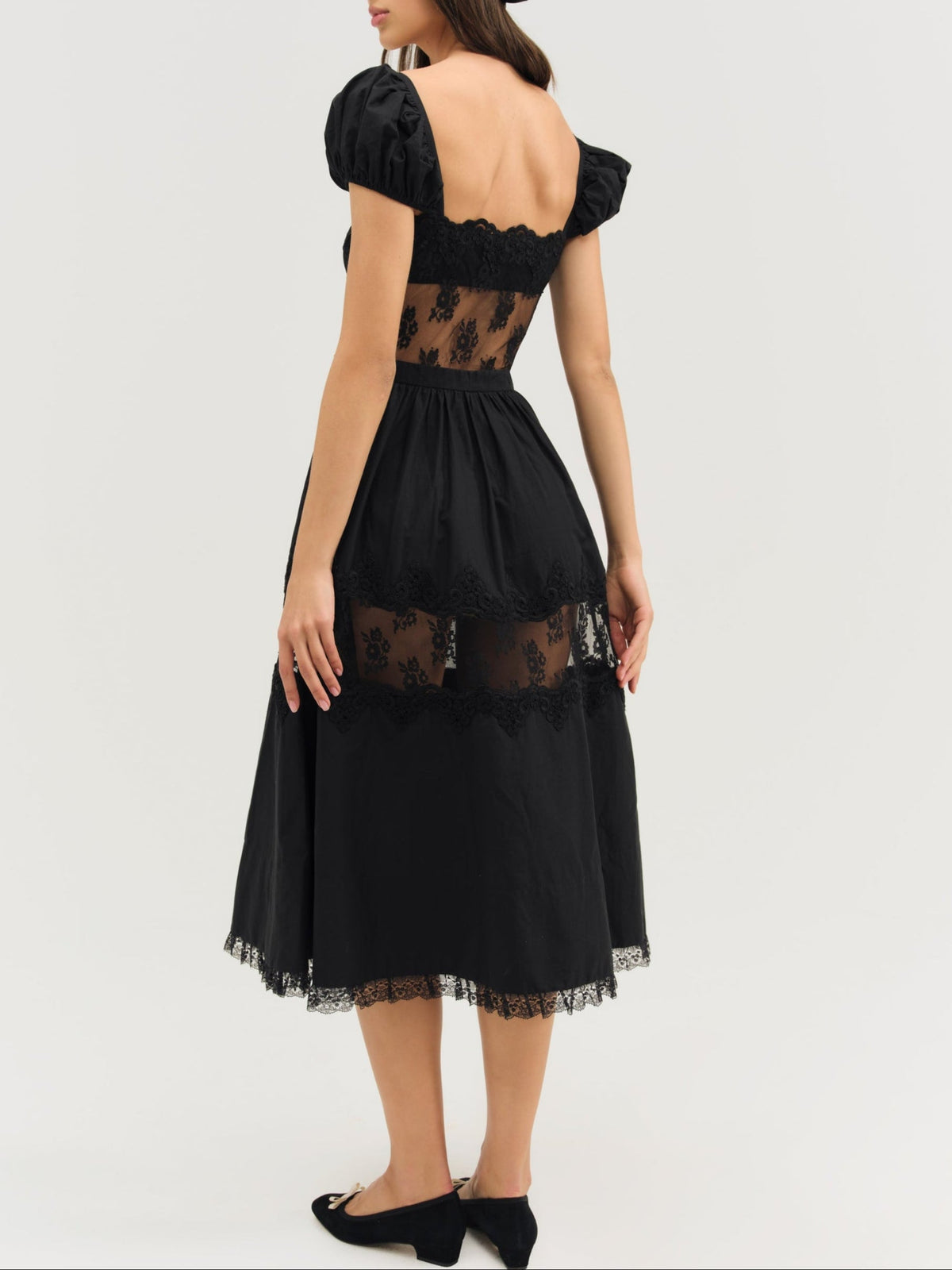 Liya Lace Midi Dress - Black