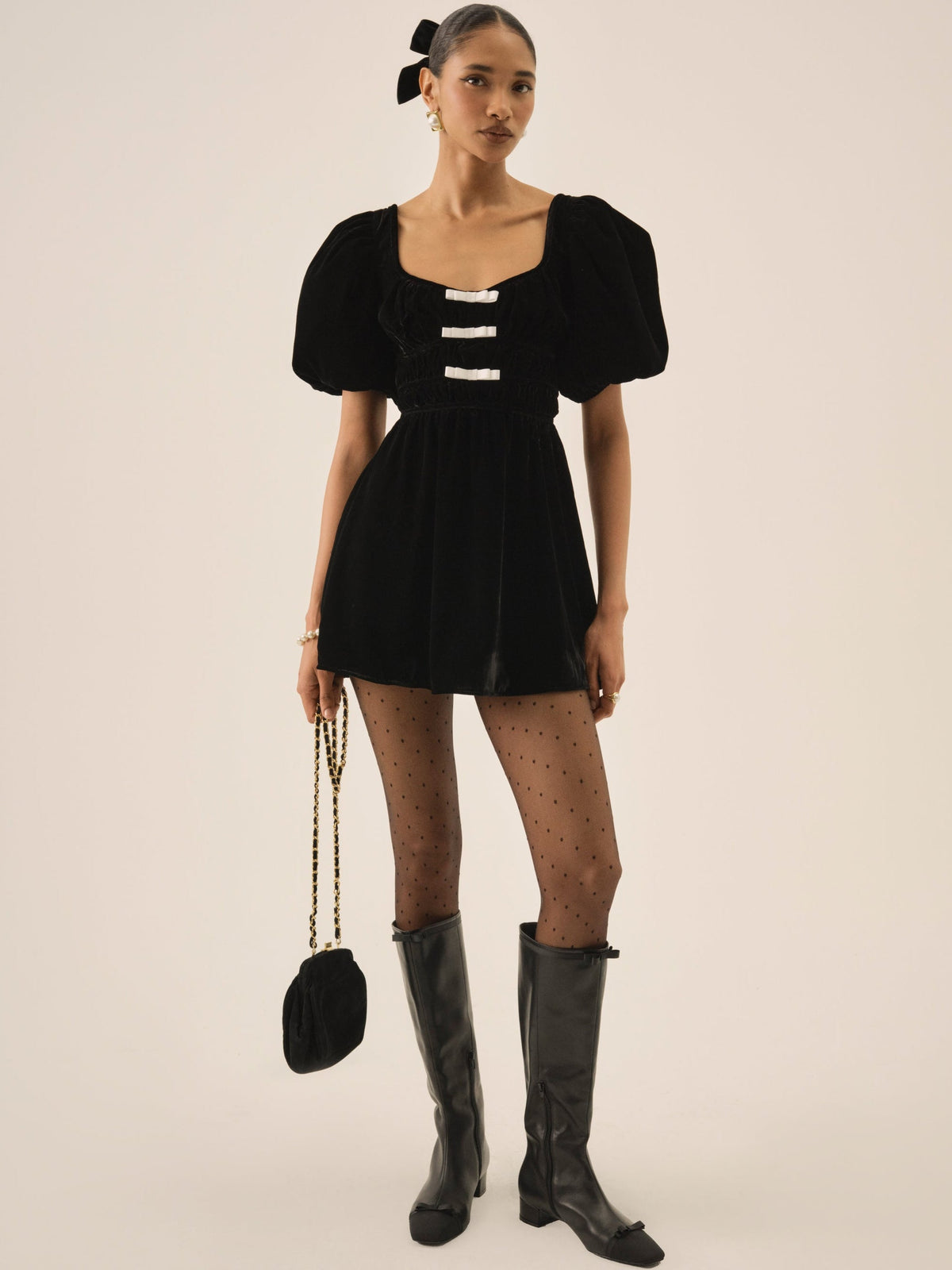 Marta Velvet Mini Dress - Black