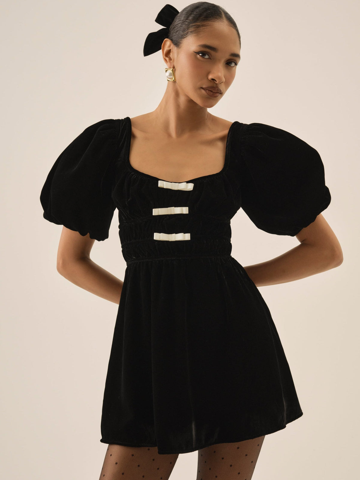 Marta Velvet Mini Dress - Black