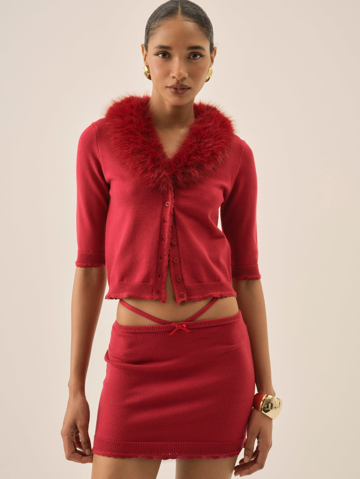 Maura Knit Mini Skirt - Red