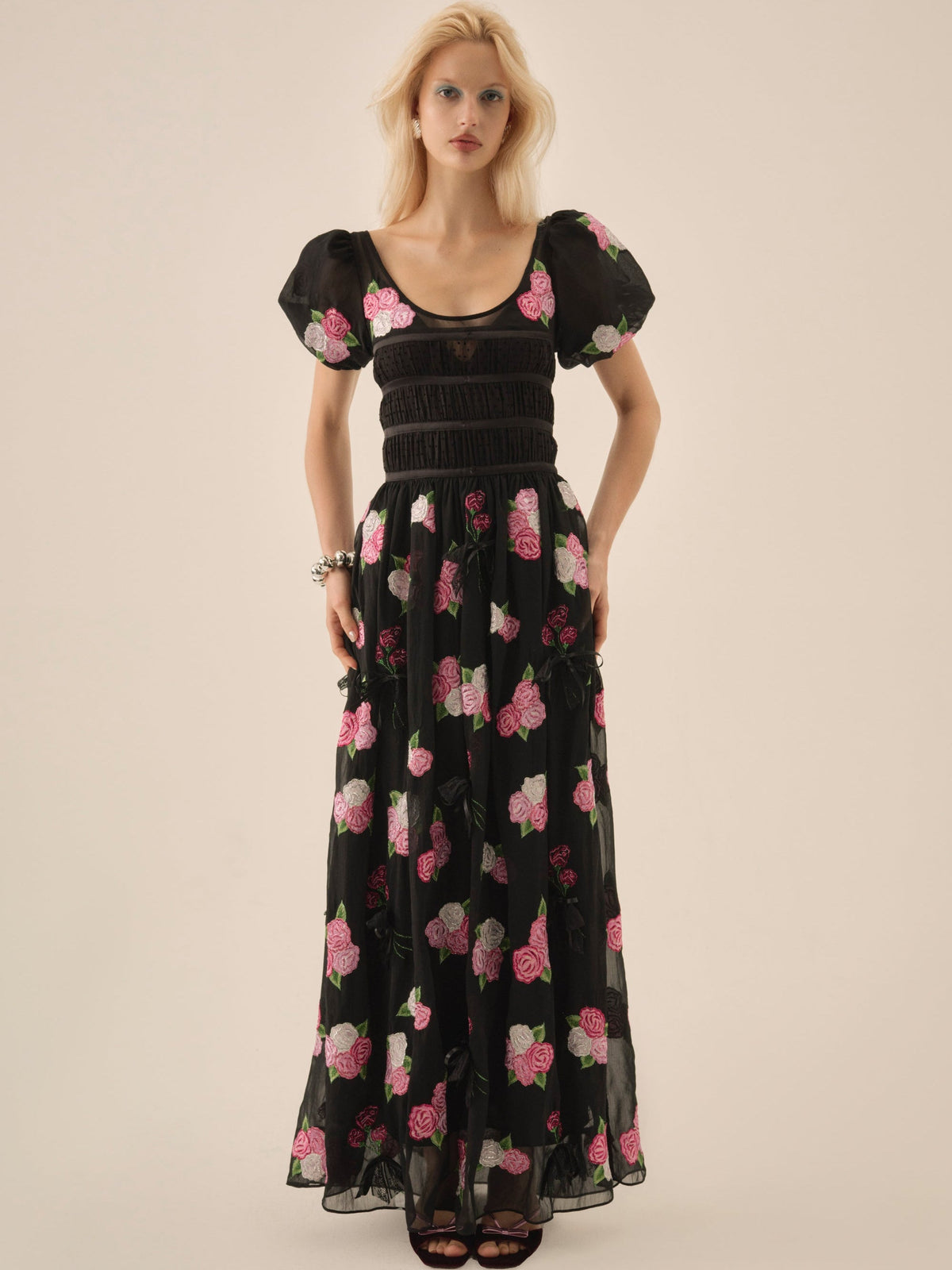 Midnight Garden Maxi Dress - Black