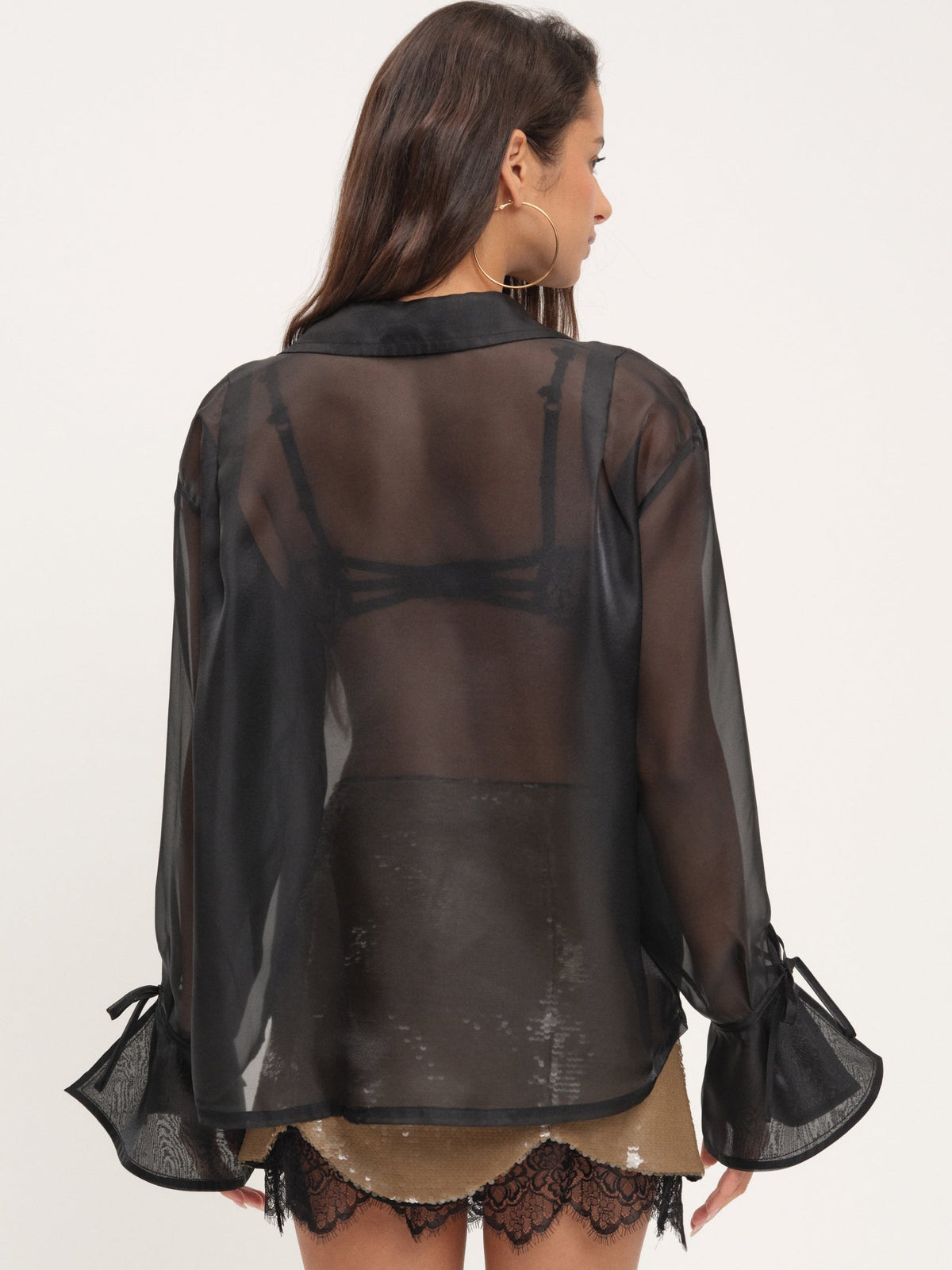 Organza Button-Up Blouse - Black