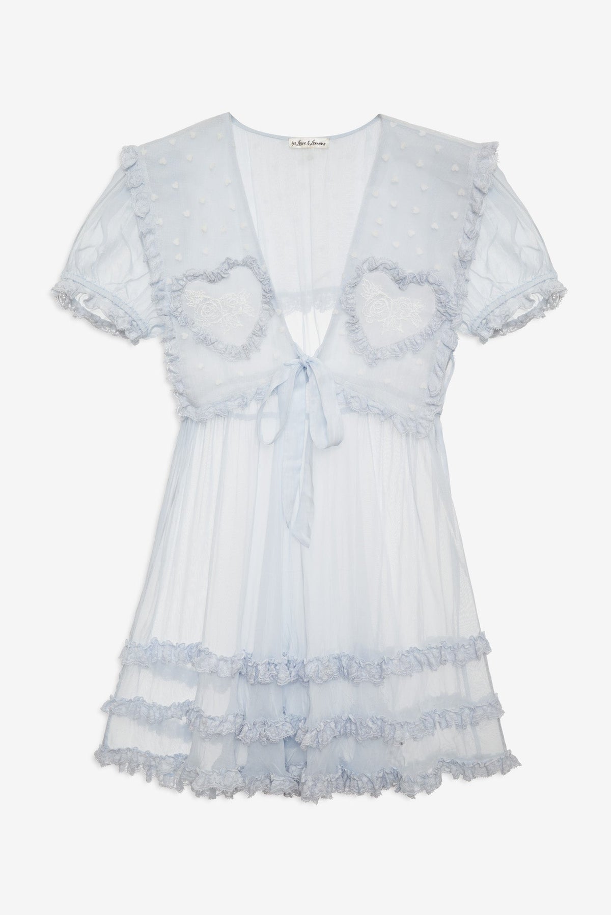 Organza Hearts Babydoll Slip Dress - Baby Blue