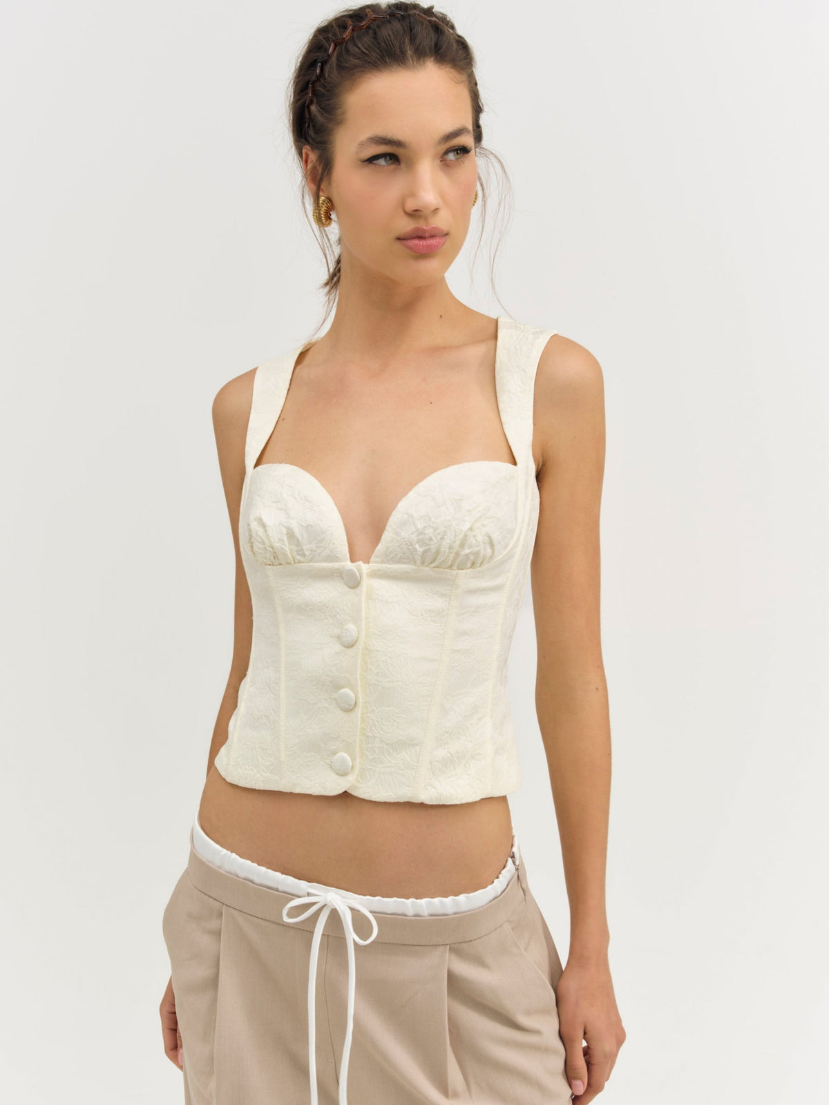 Rosie Jacquard Top - Cream