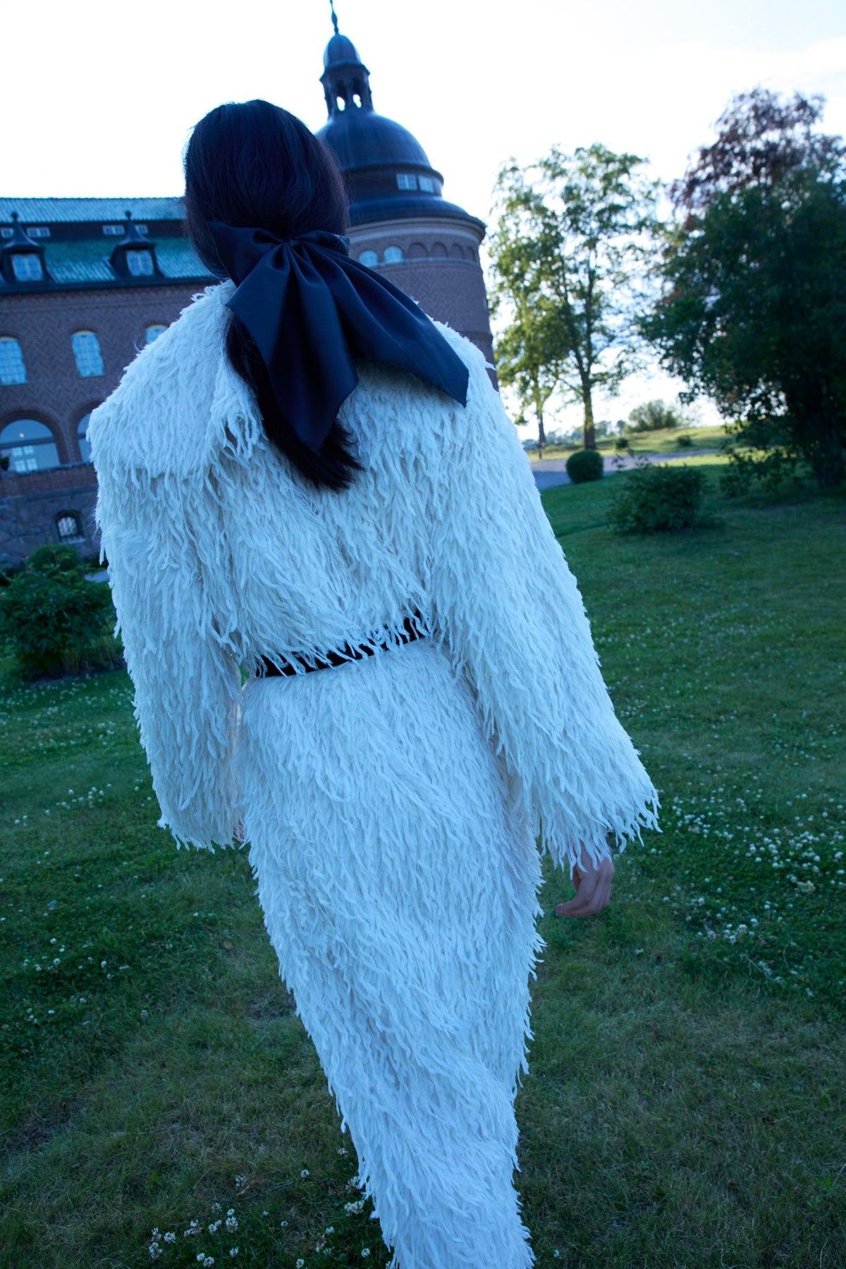 Ruffle Faux Feather Coat - Cream