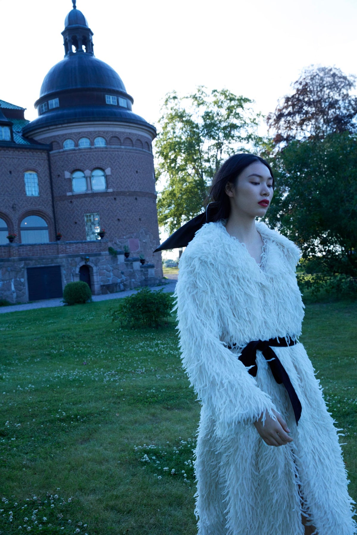 Ruffle Faux Feather Coat - Cream