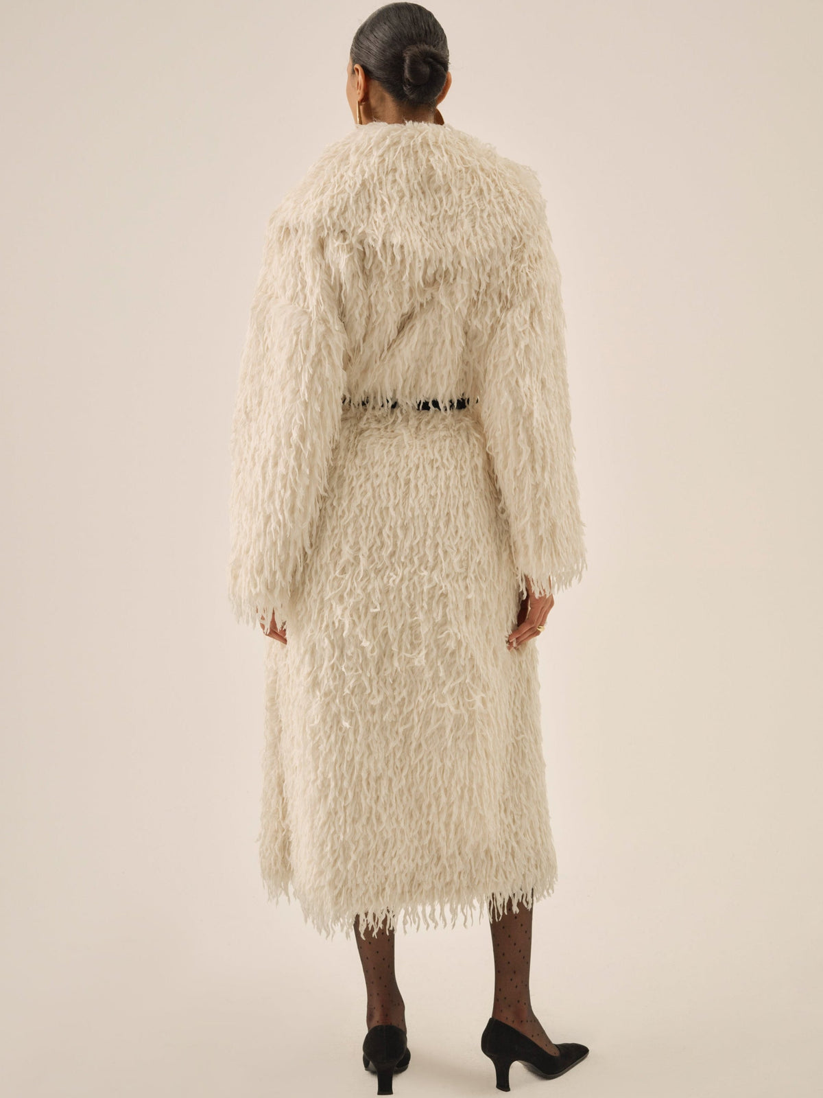 Ruffle Faux Feather Coat - Cream
