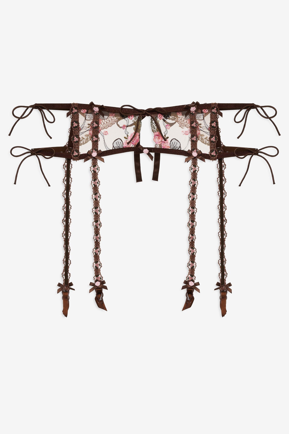 Runaway Bows Garter Belt - Brown