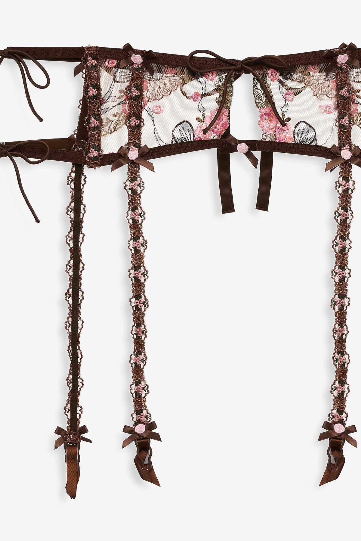 Runaway Bows Garter Belt - Brown