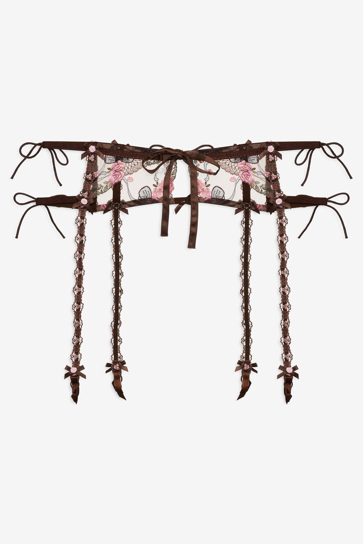 Runaway Bows Garter Belt - Brown