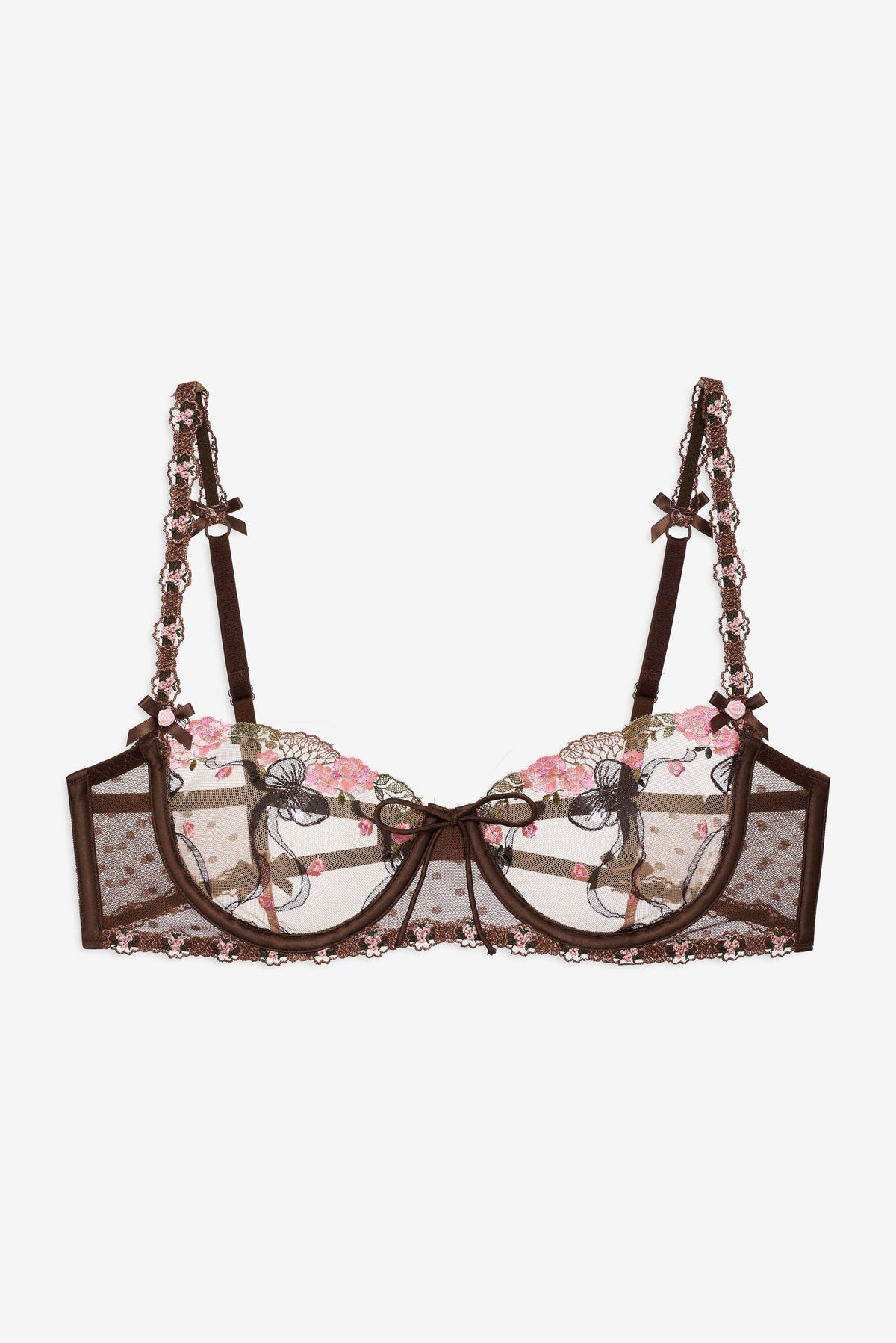 Runaway Bows Underwire Bra - Brown