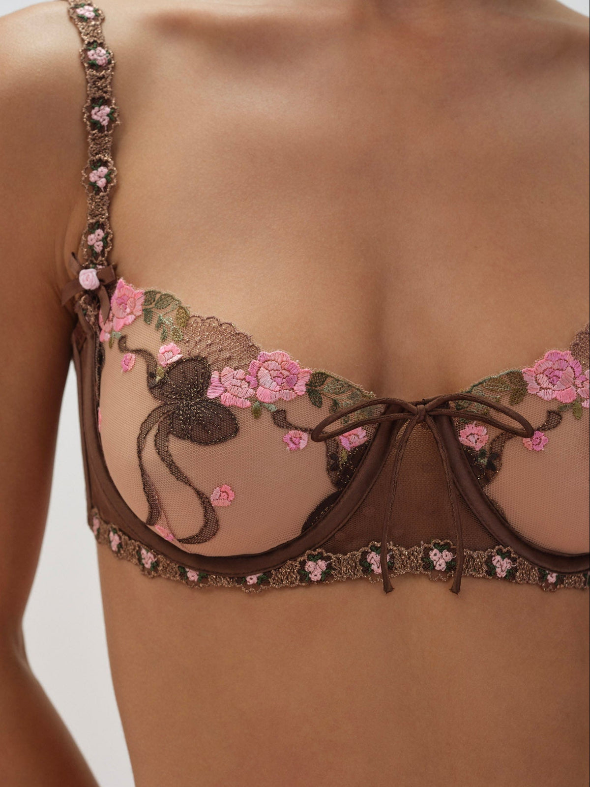 Runaway Bows Underwire Bra - Brown