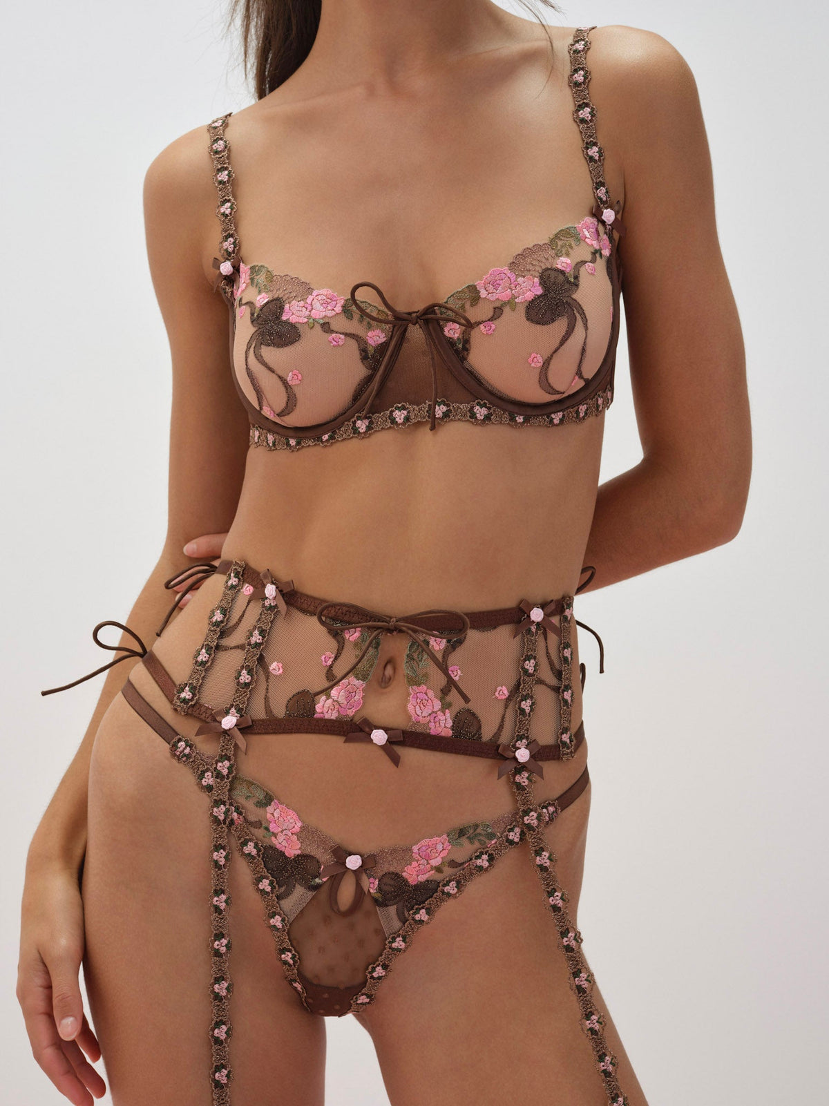Runaway Bows Underwire Bra - Brown