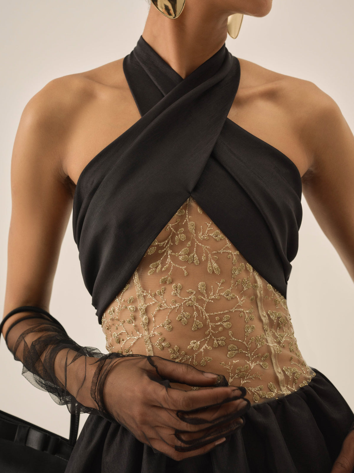 Shimmering Petals Mini Dress - Black