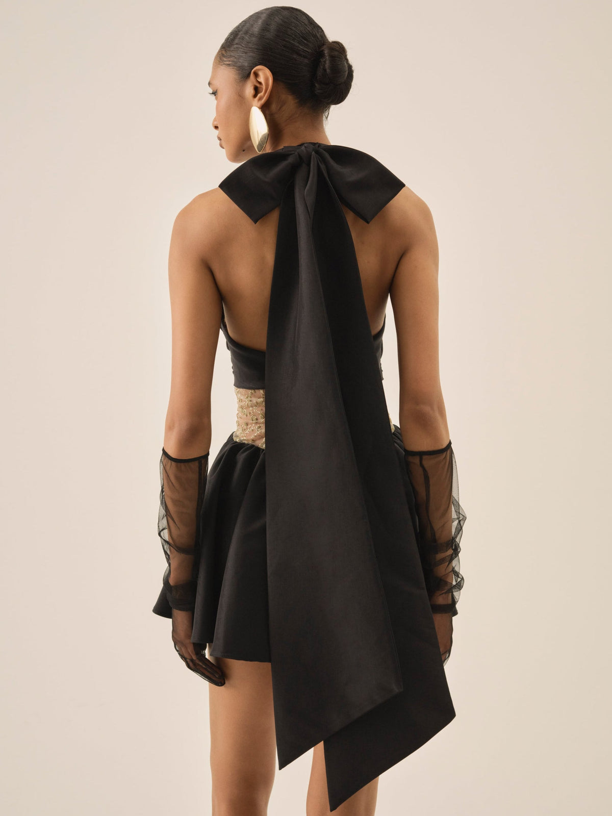 Shimmering Petals Mini Dress - Black