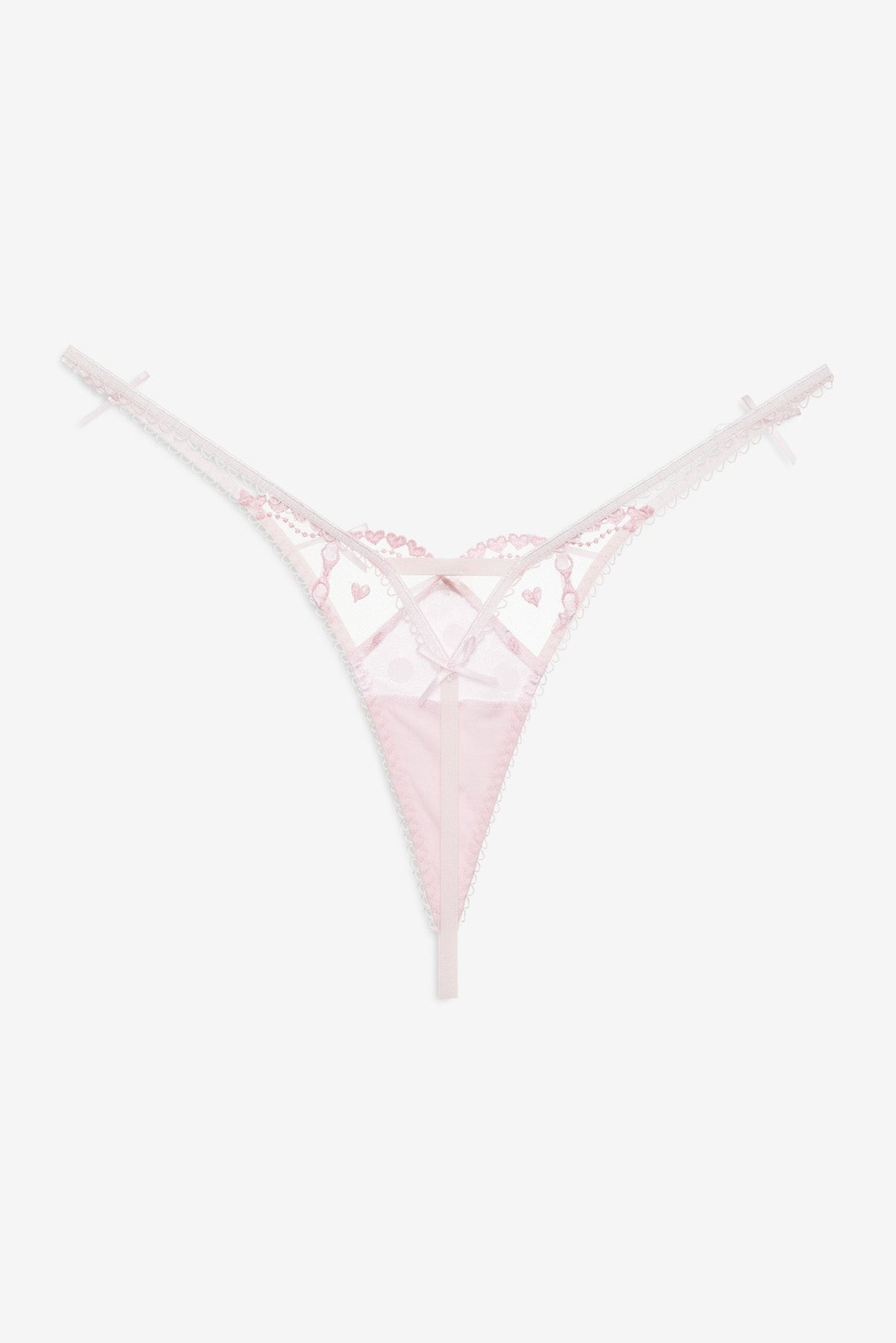 Slotted Hearts Thong Panty - Pink