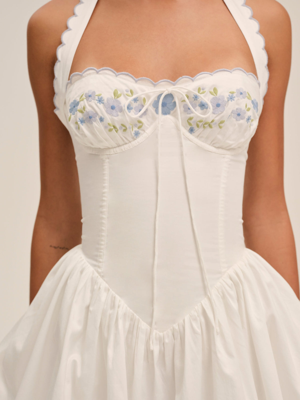 Tea Time Poplin Bustier Mini Dress - White