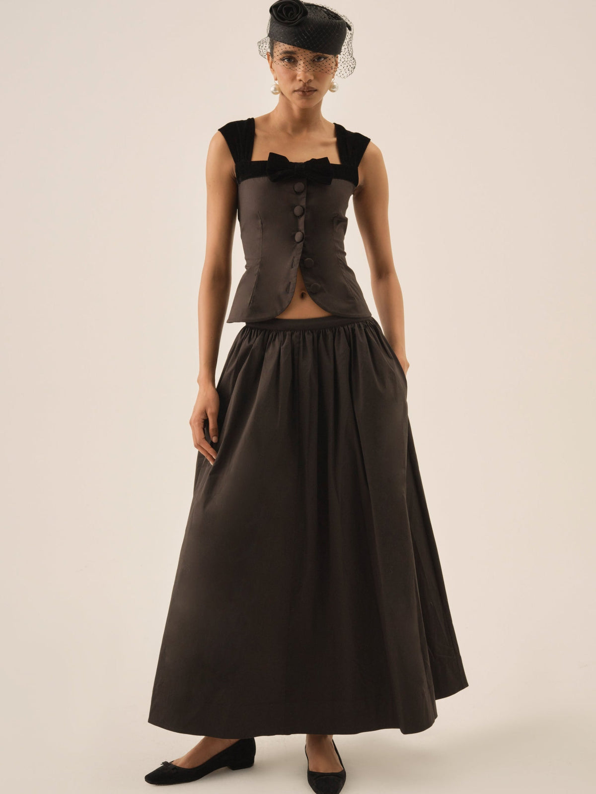 Train Station Poplin Maxi Skirt - Black