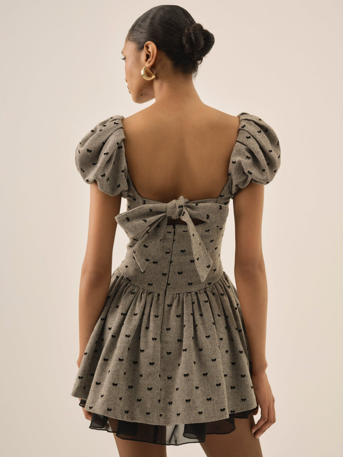 Twill Bow Mini Dress - Grey