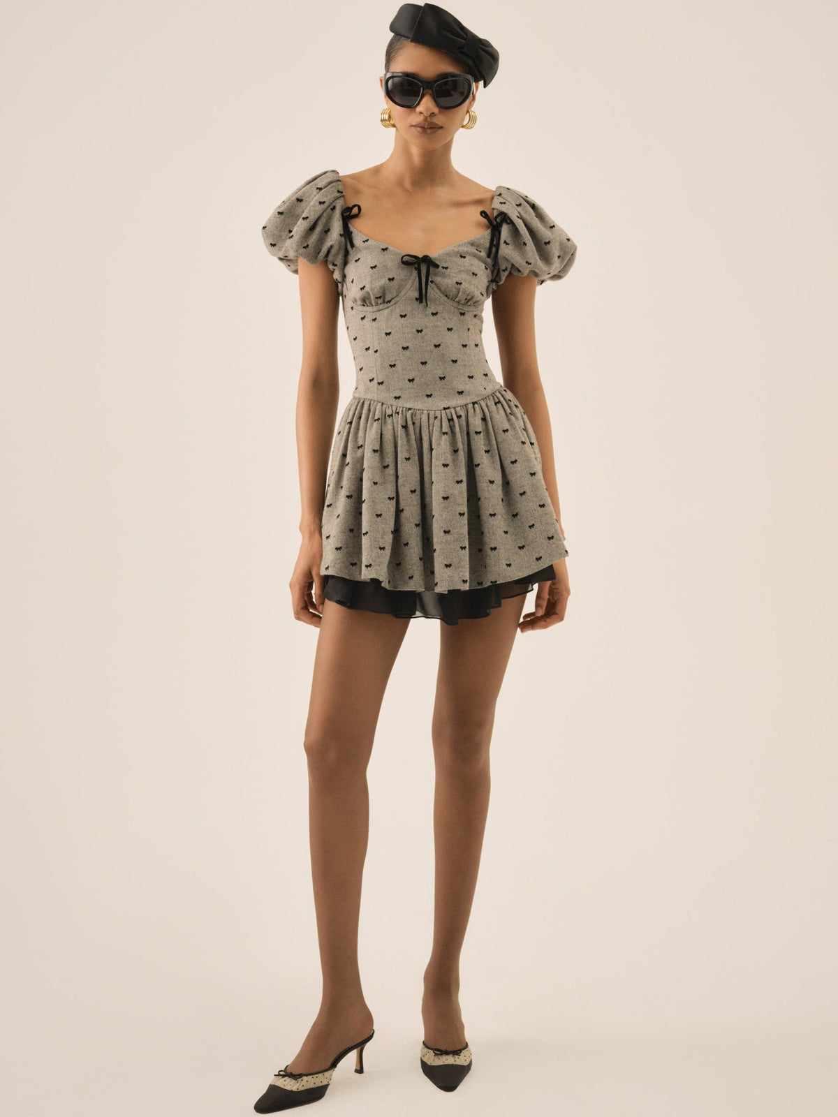 Twill Bow Mini Dress - Grey