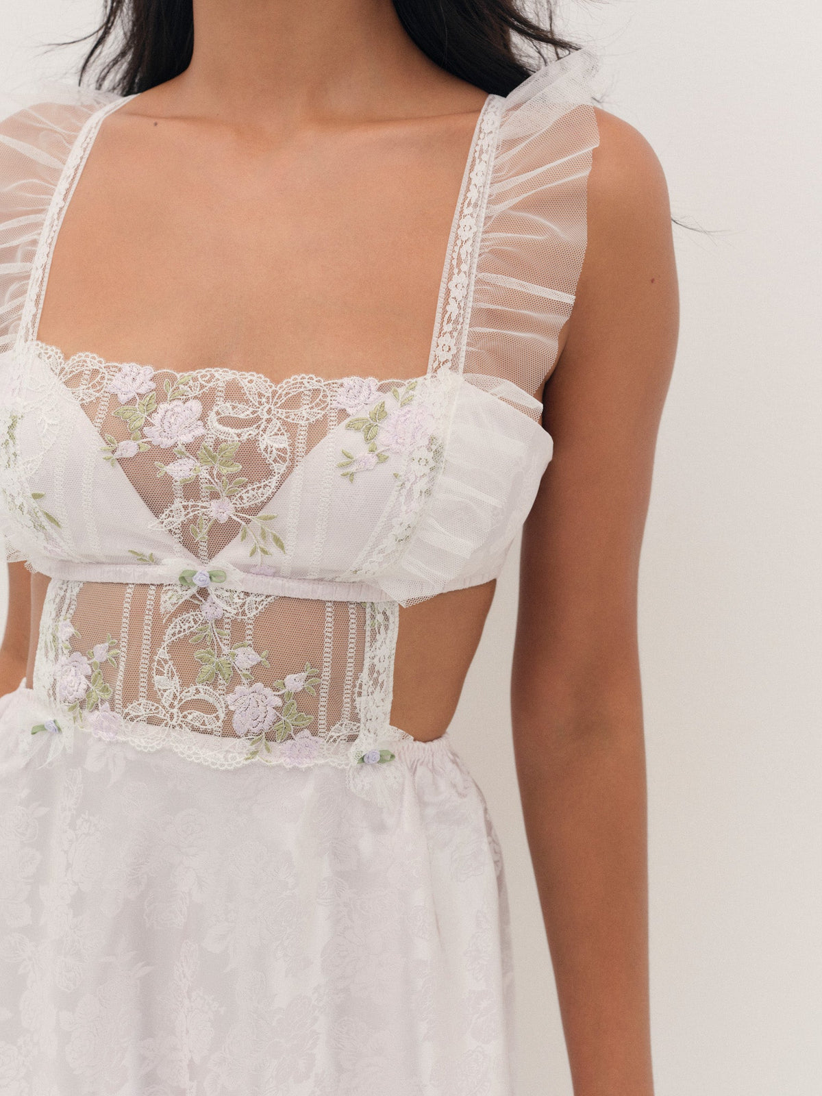 Lattice Bows Slip Dress - White