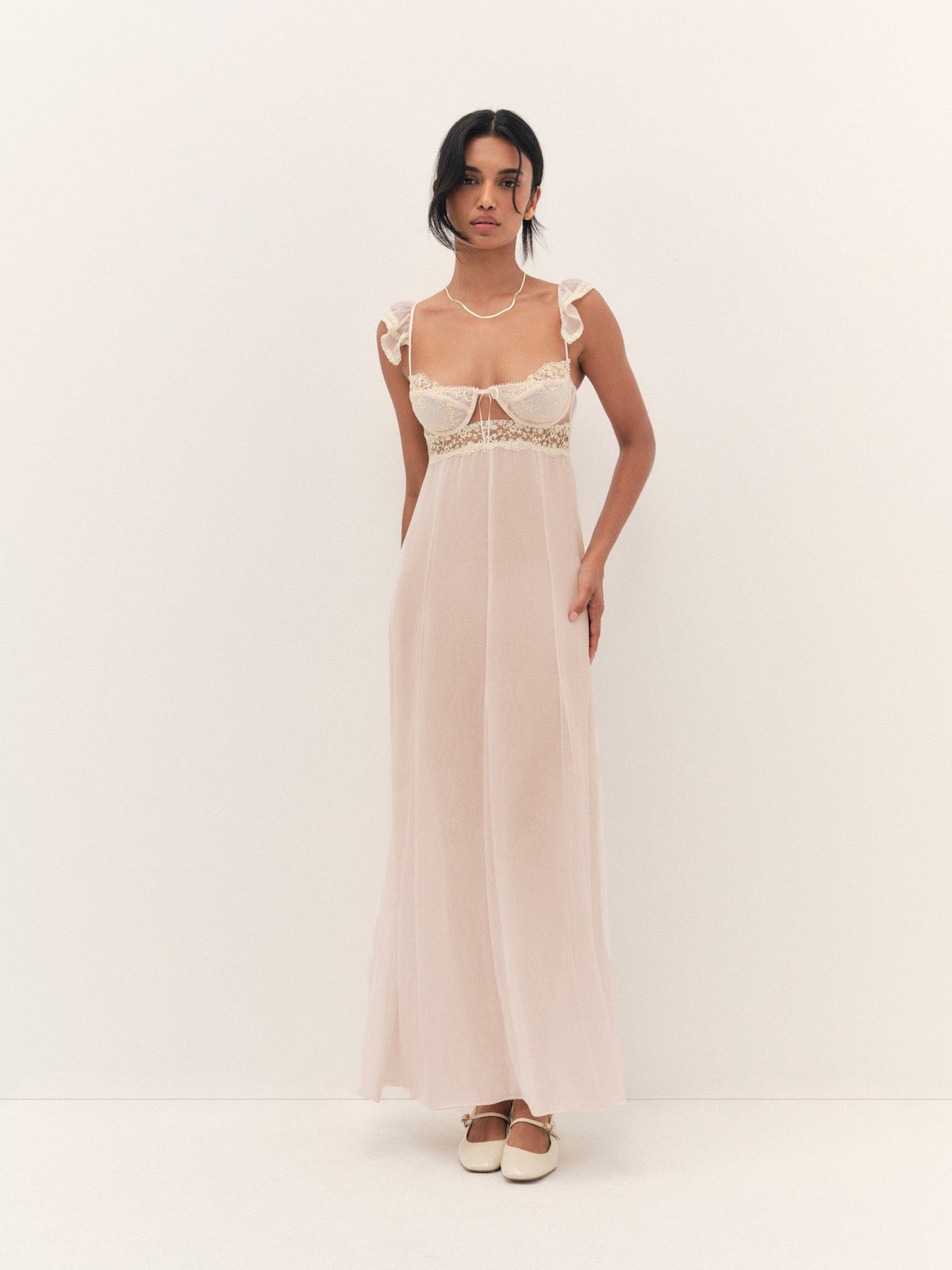 Gilded Lace Maxi Slip Dress - Natural