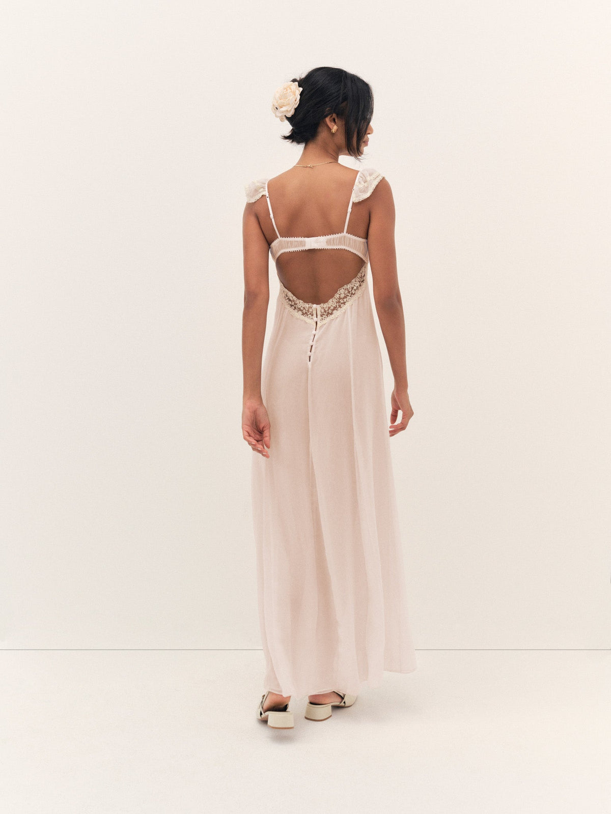 Gilded Lace Maxi Slip Dress - Natural